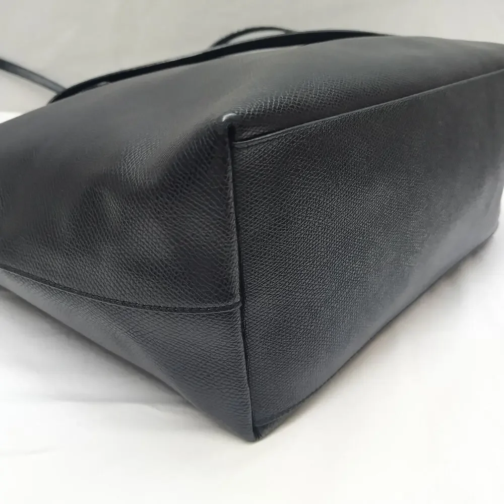 Coach Black Leather Double Handles Zipper Closure Tote Bag